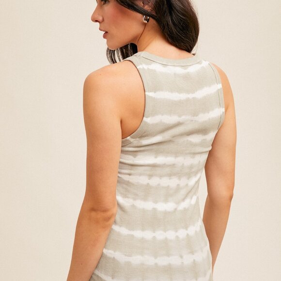 HEM & THREAD Sage Cloud Tie-Dye Ribbed Tank Top | Sleeveless Summer Knit - Picture 4 of 4